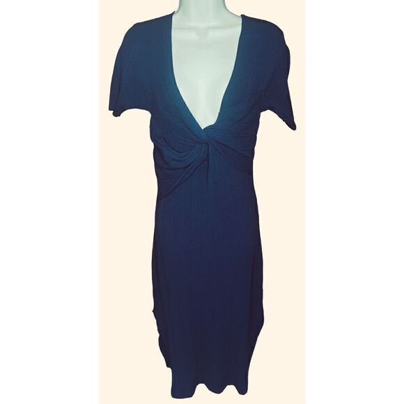 Frame Twist-Front Ribbed Stretch-Knit Midi Dress in Navy NWOT Size Small - Picture 5 of 10